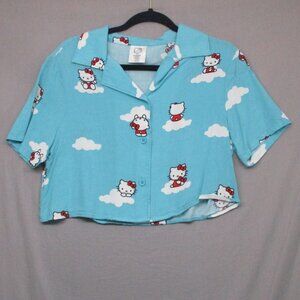Hello Kitty Button‎ Down Crop T-Shirt Blue Women Size \ S